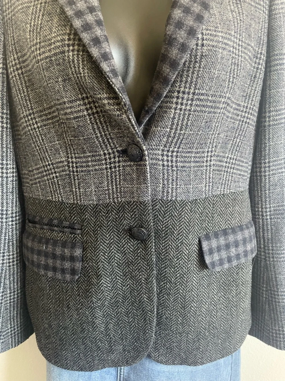 Brooks Brothers Patchwork Wool Blazer Women’s 6 Plaid Herringbone Tweed Jacket P - Picture 6 of 12